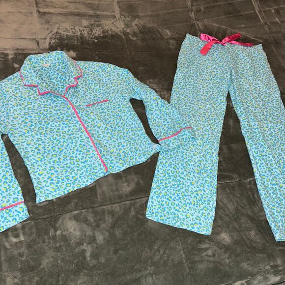 Vintage Y2K Candie's Pajama Set Blue/Hot Pink Animal Print Junior's Size Medium - Picture 1 of 6